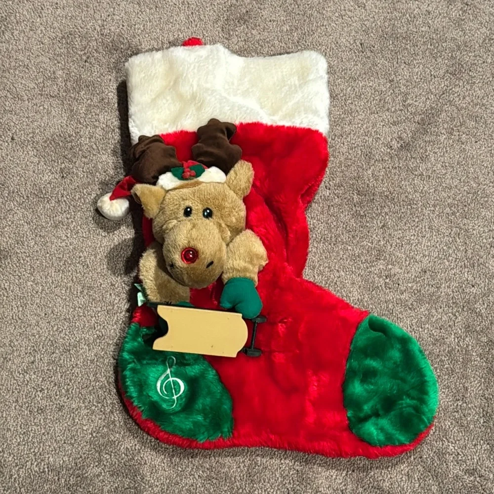 Plush Reindeer Christmas Stocking Holiday Mantel Decor